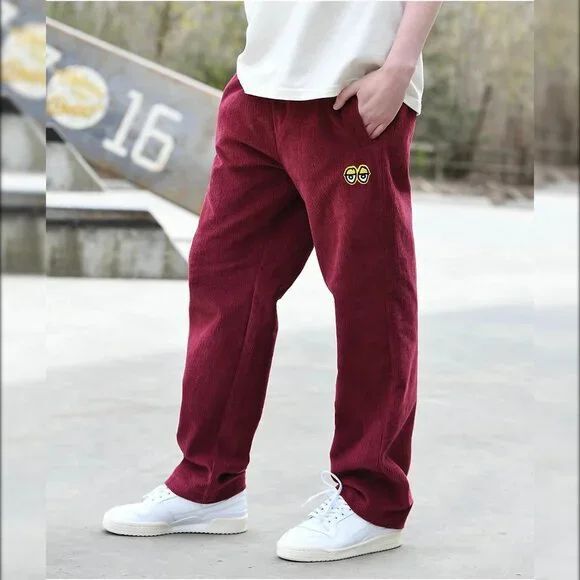 Krooked Other - Krooked Skateboarding Pants Mens Small Burgundy Corduroy Straight Leg Eyes Logo